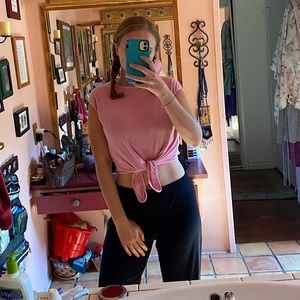 Pink tie crop-top